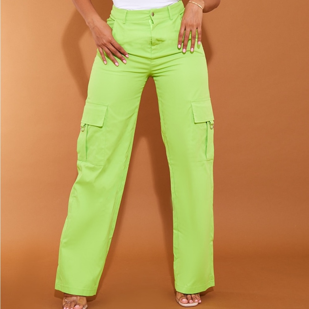 PLT Lime Green Shape wide leg Cargo Pants